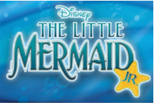 Disney The Little Mermaid Jr sign with a blue water background and the Jr is inside a starfish on the lower right corner.