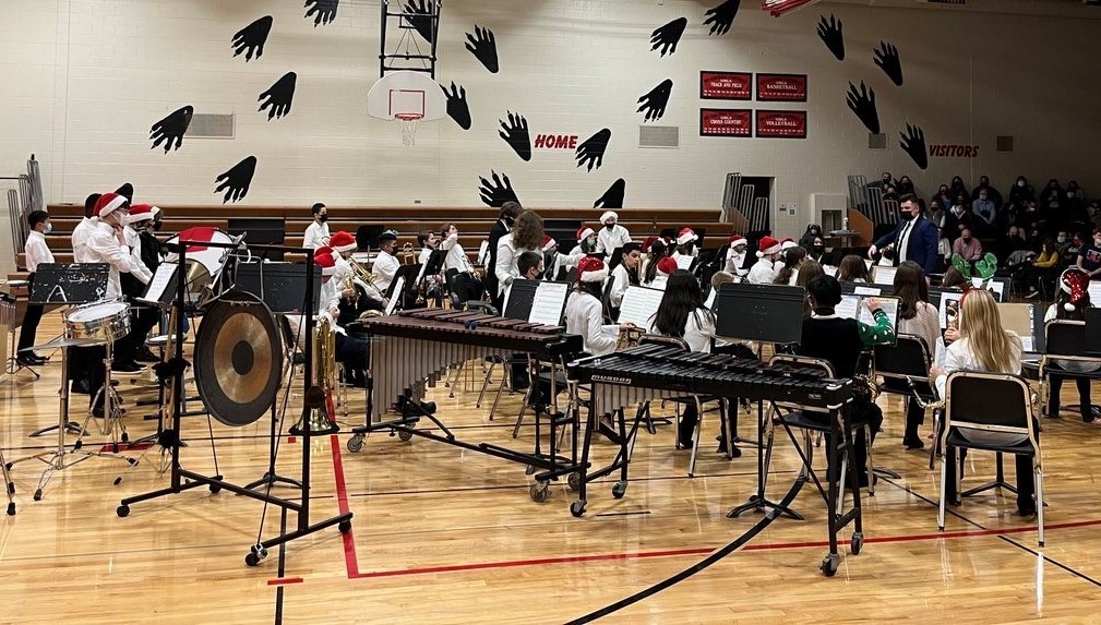 The band students performing for their winter concert