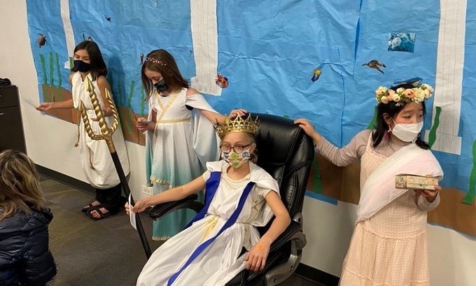 Students dress up as mythological characters to re-enact mythology.