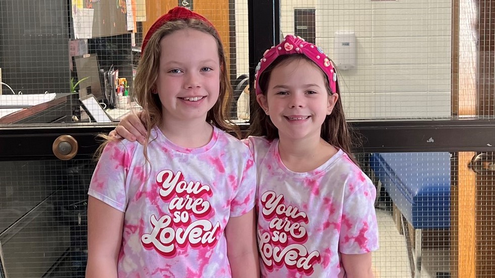 Students dressing in Valentine shirts.